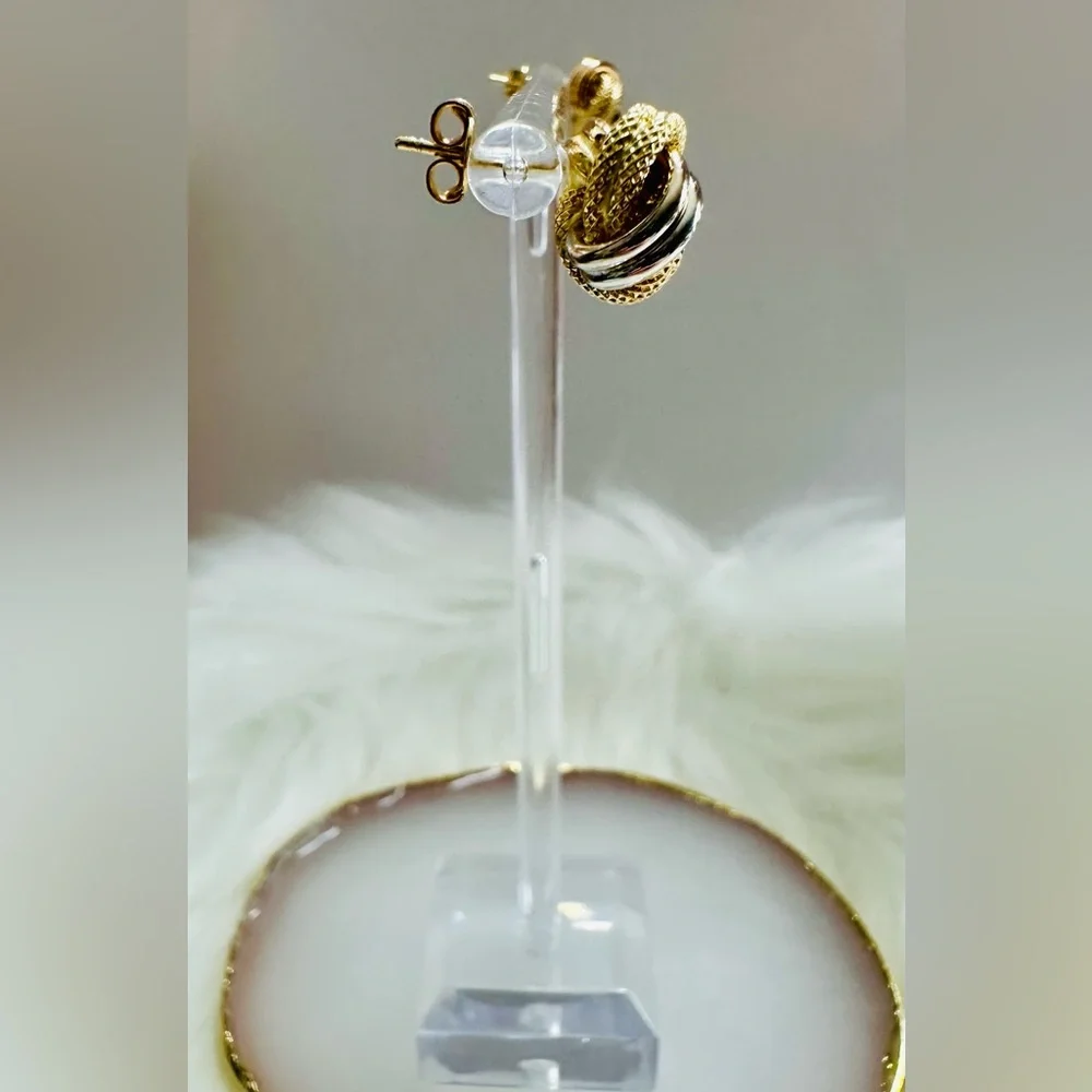 Tricolor Knot Earrings. 💛 Real 18(18k) Karat Solid Gold Jewelry - Picture 5 of 14